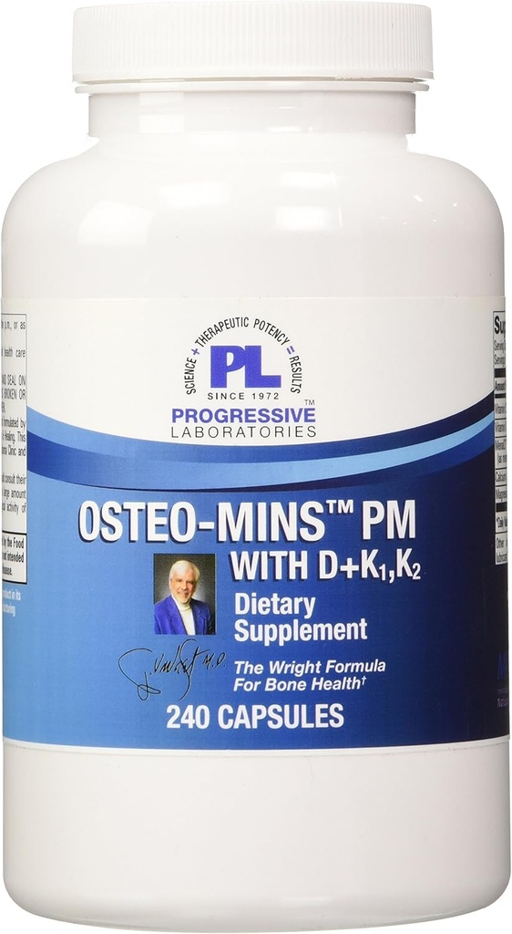 Progressive Labs Osteo- Mins PM med D Plus K1 og K2 Supplement, 240 Tæl