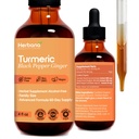 Gurkemeje 3-in-1 Flydende ekstrakt - Curcumin & Ingefær, Sort Pepper - Natural Herbal Supplement - Immun og Brain Booster Tinktur (2 FL OZ)
