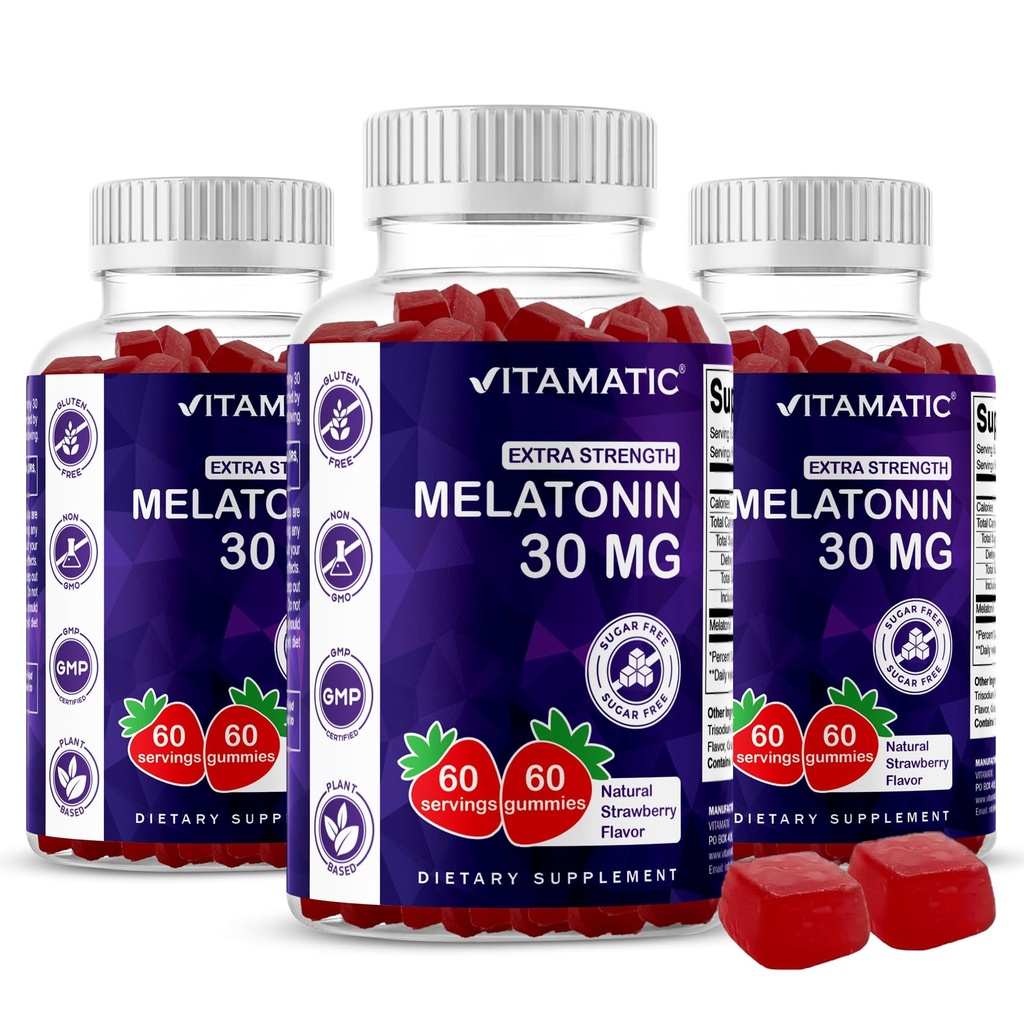 Vitamatisk sukker fri Melatonin 30mg per gummy - 60 Servering - 60 vegetariske gumier - ikke-Habit Forming Supplement (60 greve (pakke med 3))