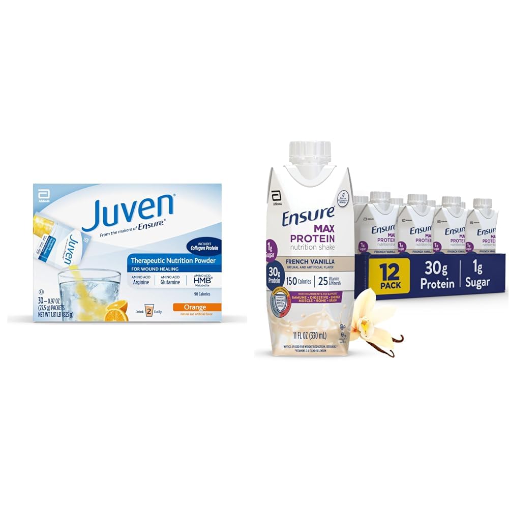 Juven Therapeutic Nutrition Drink Mix Powder for Wound Healing, 30 Count + Sikre Max Protein Nutrition Shake, Fransk Vanilla, 12 Pack