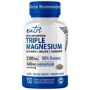 Nutri Triple Magnesium Complex 440mg - Magnesium Glycinat, Malat, & Taurinat - 100% Chelated for Maximum Absorption - 120 Vegan Capsules - Triple Complex Magnesium - Magnesio Triple Complex