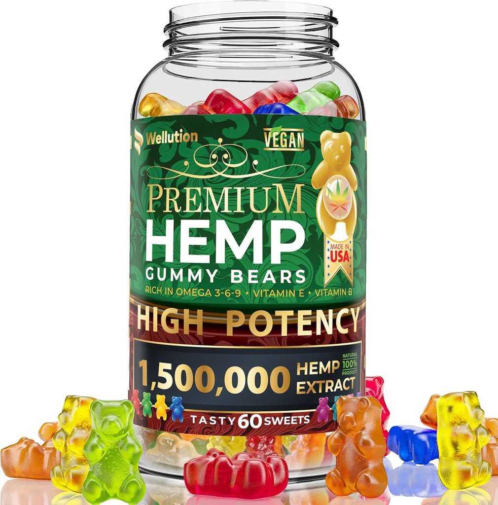 WELLUTION Hemp Gummies – High Potency 1,500,000 MCG – Natural Fruity Bear for Relaxation and Peace - Fast-Acting - 60ct