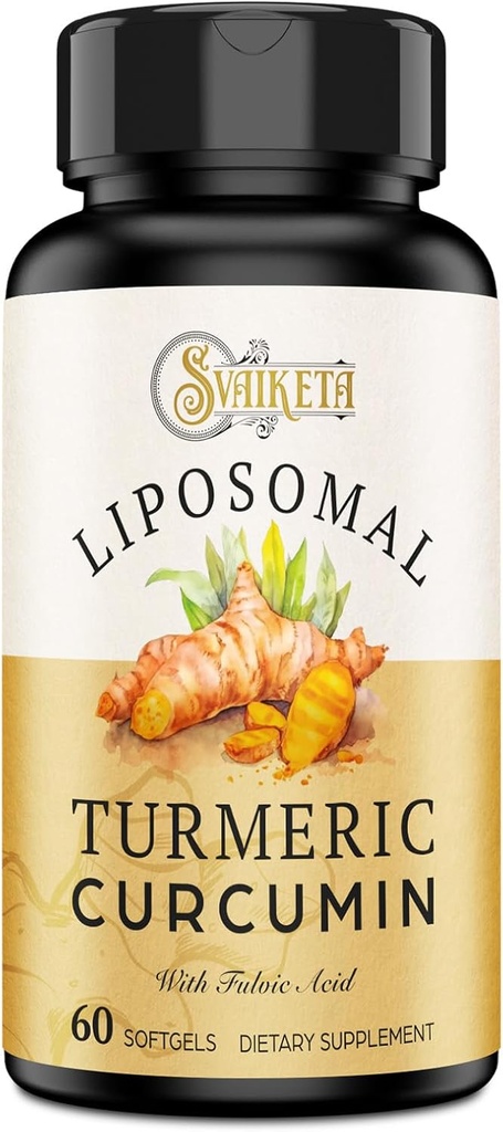 Liposomal gurkemeje supplement 2000mg, 95% Standardiseret Curcuminoid Extract & Organic Root Powder med Piperine Black Pepper Fruit (15mg), 60 softgel