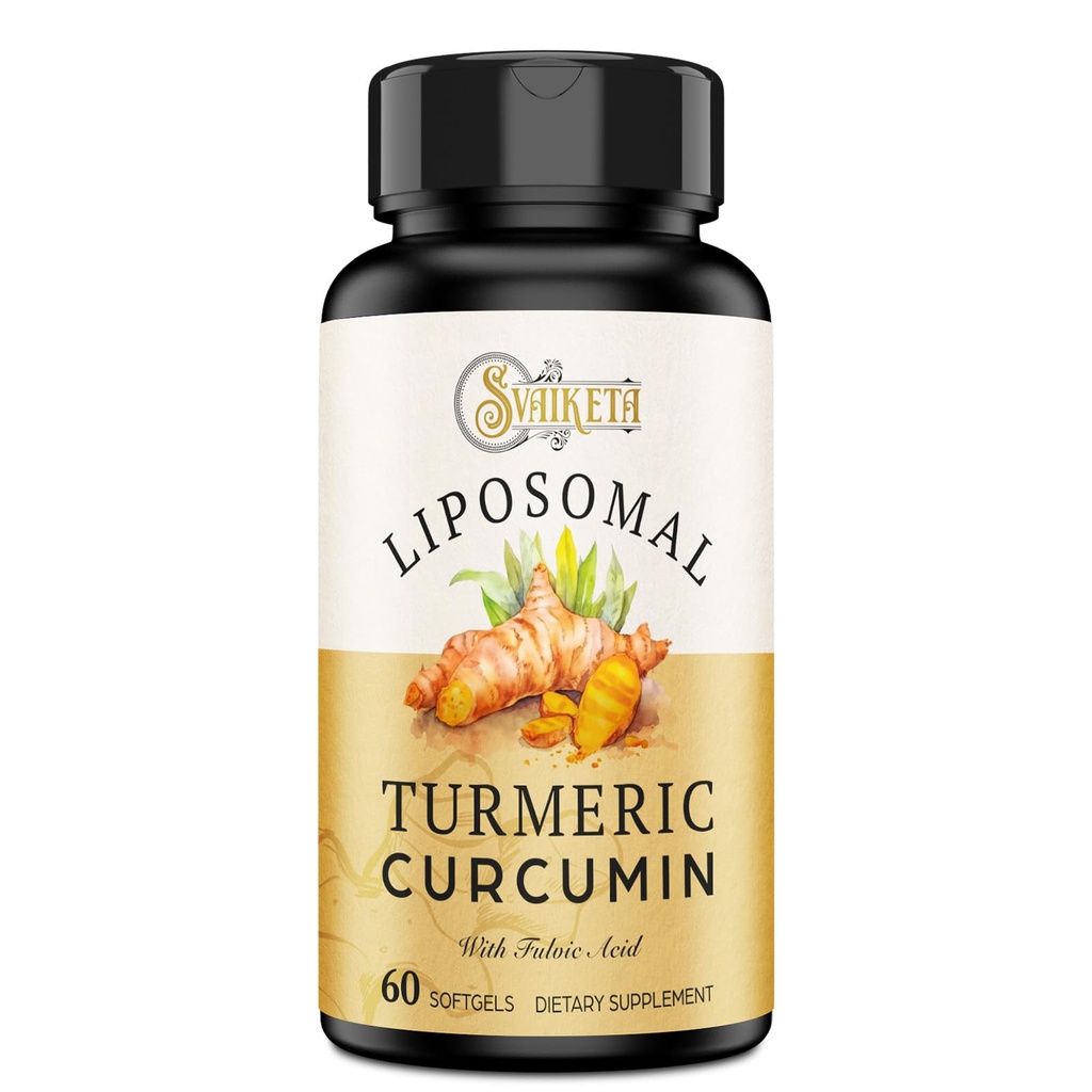 Liposomal gurkemeje supplement 2000mg, 95% Standardiseret Curcuminoid Extract & Organic Root Powder med Piperine Black Pepper Fruit (15mg), 60 softgel