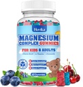 Kids Magnesium Gummies - Magnesium Glycinat Citrat Chewable Supplement med vitamin B6, D3, Passion Flower, L- theanin - Sukker Free Calm Magnesium for børn & voksne søvn, Mood, Afslapning, 60 Chews