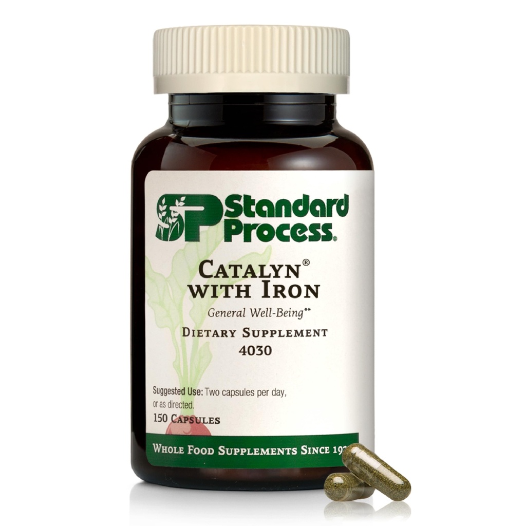 Standard Process Catalyn med jern - Supplement til energi & Metabolisme Support - Inkluderer Vitamin A, C & D - Non- Dairy & Non- Soy - 150 kapsler (75 Servere)