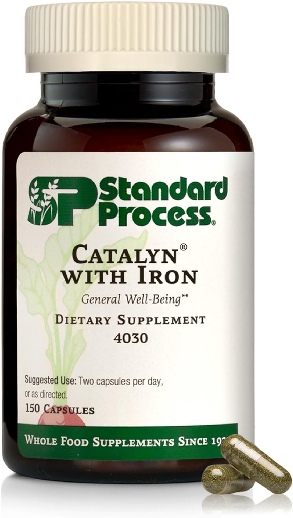 Standard Process Catalyn with Iron - Supplement for Energy & Metabolism Support - Includes Vitamins A, C & D - Non-Dairy & Non-Soy - 150 Capsules (75 Servings)