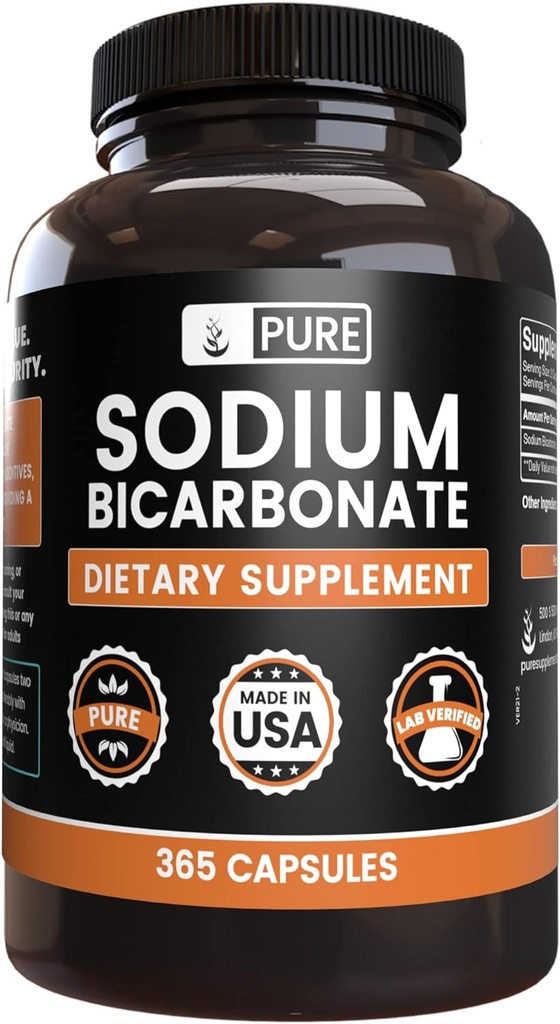 Pure Original Ingredienser Natriumbicarbonat (365 kapsler) Ingen Magnesium eller Rice Fillers, Altid Pure, Lab Verified