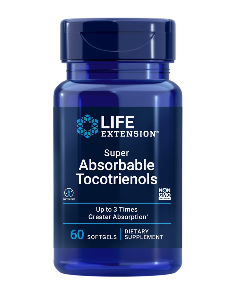 Life Extension Super Absorbable Tocotrienoler, E-vitamin som D-Alpha tocopherol, Blandede tocotrienoler, Support Hair Growth, Brain Function, Glutenfri, Non- GMO, 60 softels