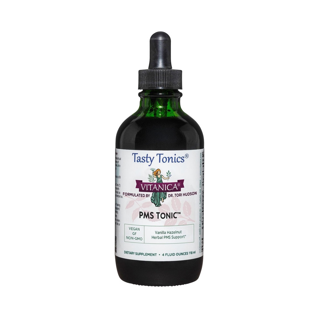 Vitanica PMS Tonic, Premenstrual Support and Relief, Saint Johns Wort, Dong Quai, Chaste Tree Berry, Wild Yam og mere, Vegan, 4 Ounce