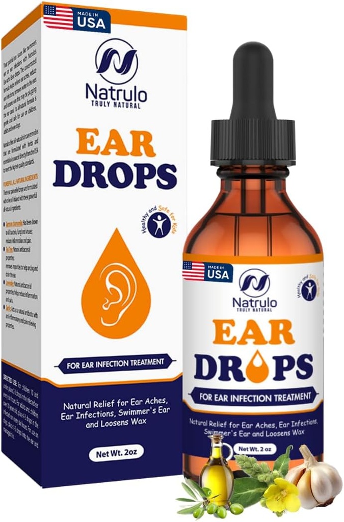 Natural Ear Drops for Ear Infektion - Urte Eardrops for voksne, Børn & Kæledyr - Lindrer ubehag, Ear Aches, Itchy Ears, Svømmer 's Ear, & Loosens Wax - Kids Safe Ear Oil Made in USA (2 Oz)