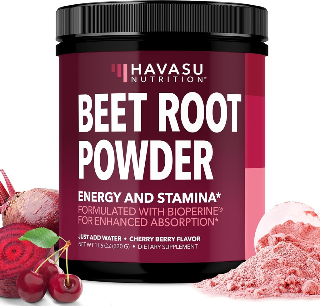 Organic Beet Root Powder med vitamin B12 & Coryceps - Nitrooxid supplement - Beetroot Powder for Energy & Post Workout Inddrivelse - Bland med vand eller smoothies, Cherry Berry Flavor - 30 Serveringer