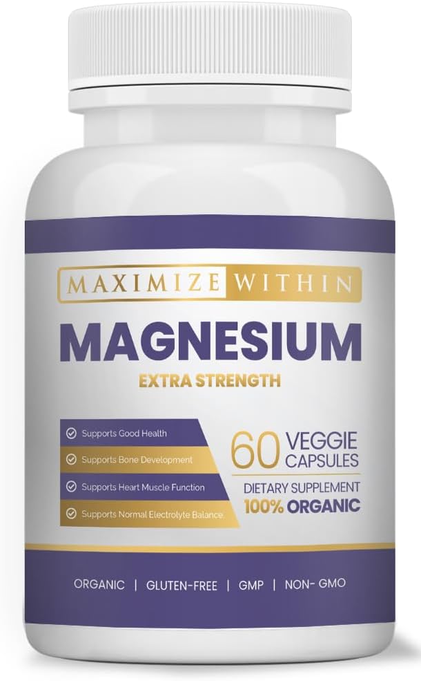 Magnesium Extra Strength Supplement – 600mg Magnesium Glycinate – Supports Bone Health, Muscle Function – Vegan, Non-GMO – 60 Capsules