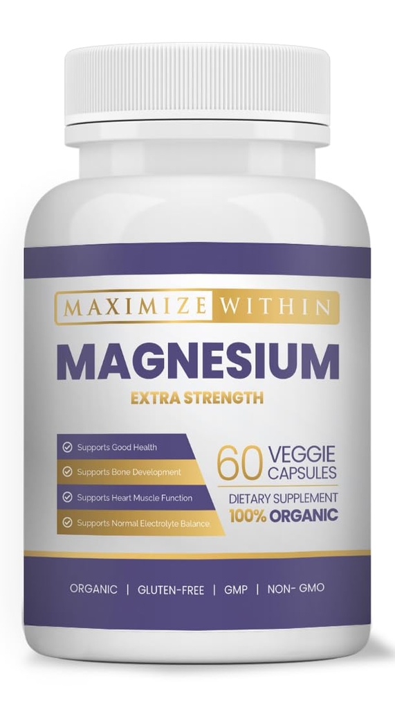 Magnesium Extra Strength Supplement - 600 mg Magnesiumglycinat - Understøtter knoglerelateret sygdom, muskelfunktion - Vegan, non- GMO - 60 kapsler