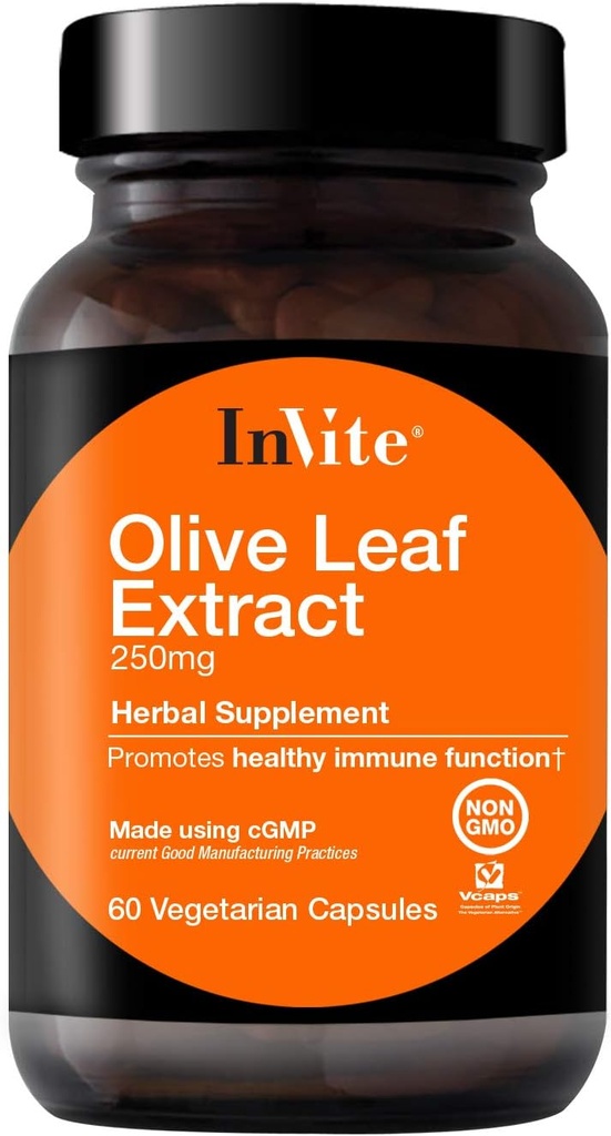 Invite Health Olive Leaf Extract - Giver ernæringsmæssig støtte til sundt immunsystem - 30 dages forsyning - 60 vegetariske kapsler (1)