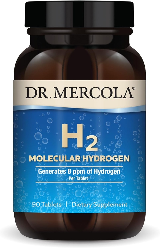 Dr. Mercola H2 Molecular Hydrogen - understøtter sund aldring, Cellular Energy & Brain Health - med elementære Magnesium - GMO- Free, Gluten- Free & Soy- Free - 90 tabletter (90 Servere)
