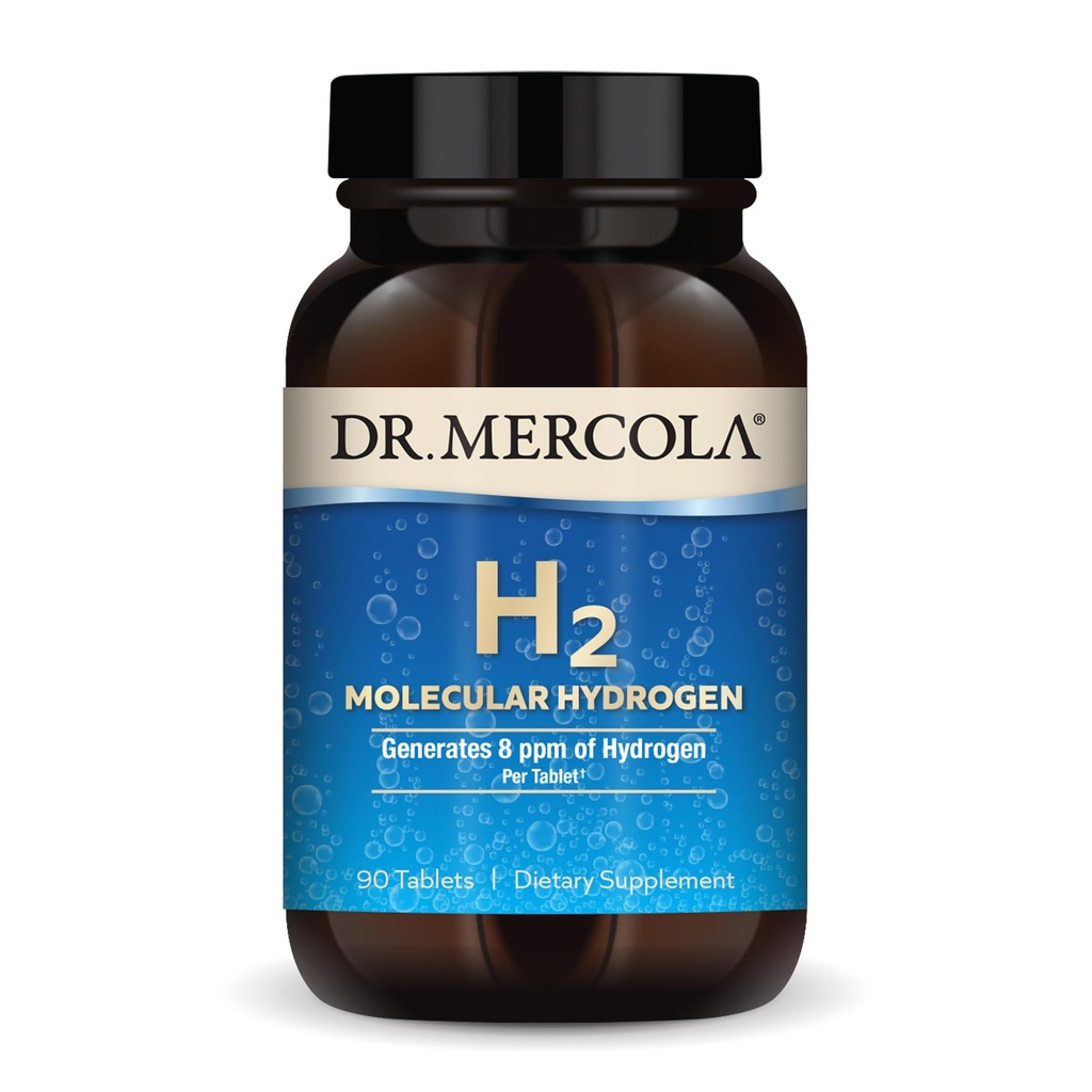 Dr. Mercola H2 Molecular Hydrogen - understøtter sund aldring, Cellular Energy & Brain Health - med elementære Magnesium - GMO- Free, Gluten- Free & Soy- Free - 90 tabletter (90 Servere)