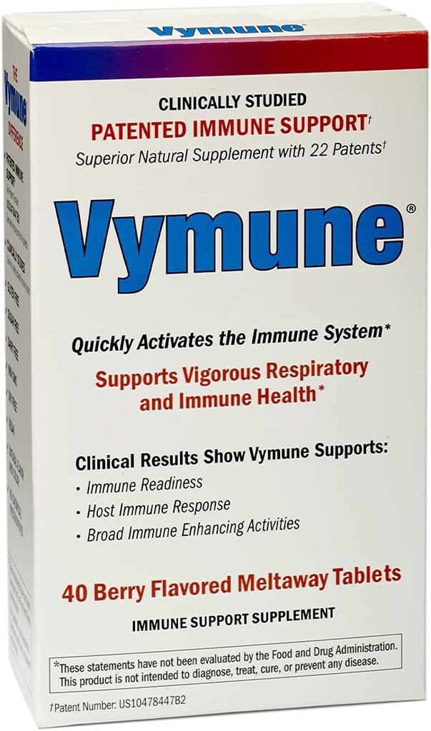Vymune Amino- syre Avanceret immunforsvar supplement med kraftfulde Aminosyrer Taurine, Lysin og Threonin Melaway tabletter, Berry Flavored - for voksne (800mg C-vitamin, 40ct.)