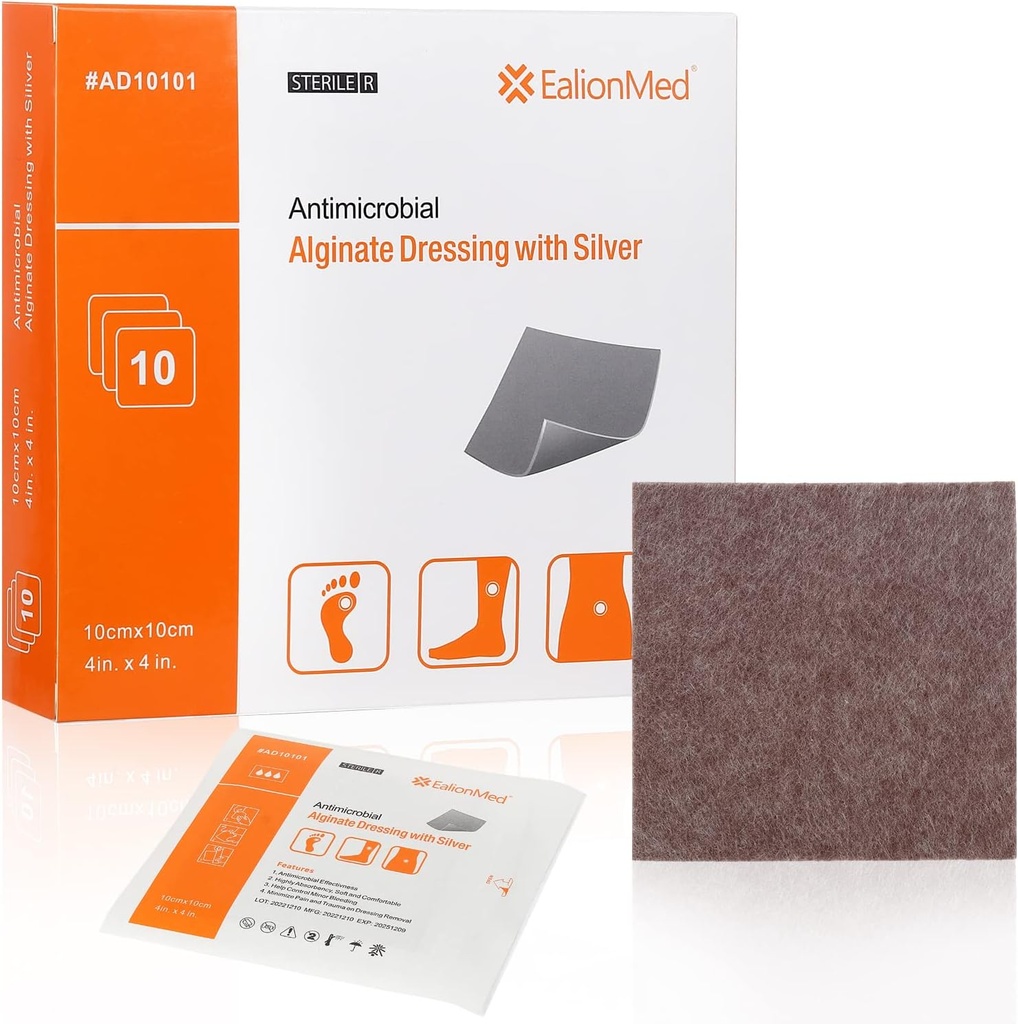 Sølv Calcium Alginate Sår Klædning Pad 4 "x4", 10 Pakker, Høj Absorbency Non- Stick Ag- Gauze Patch til tryksår, Bed Sore, Leg Sore, Diabetic Foot Ulcer