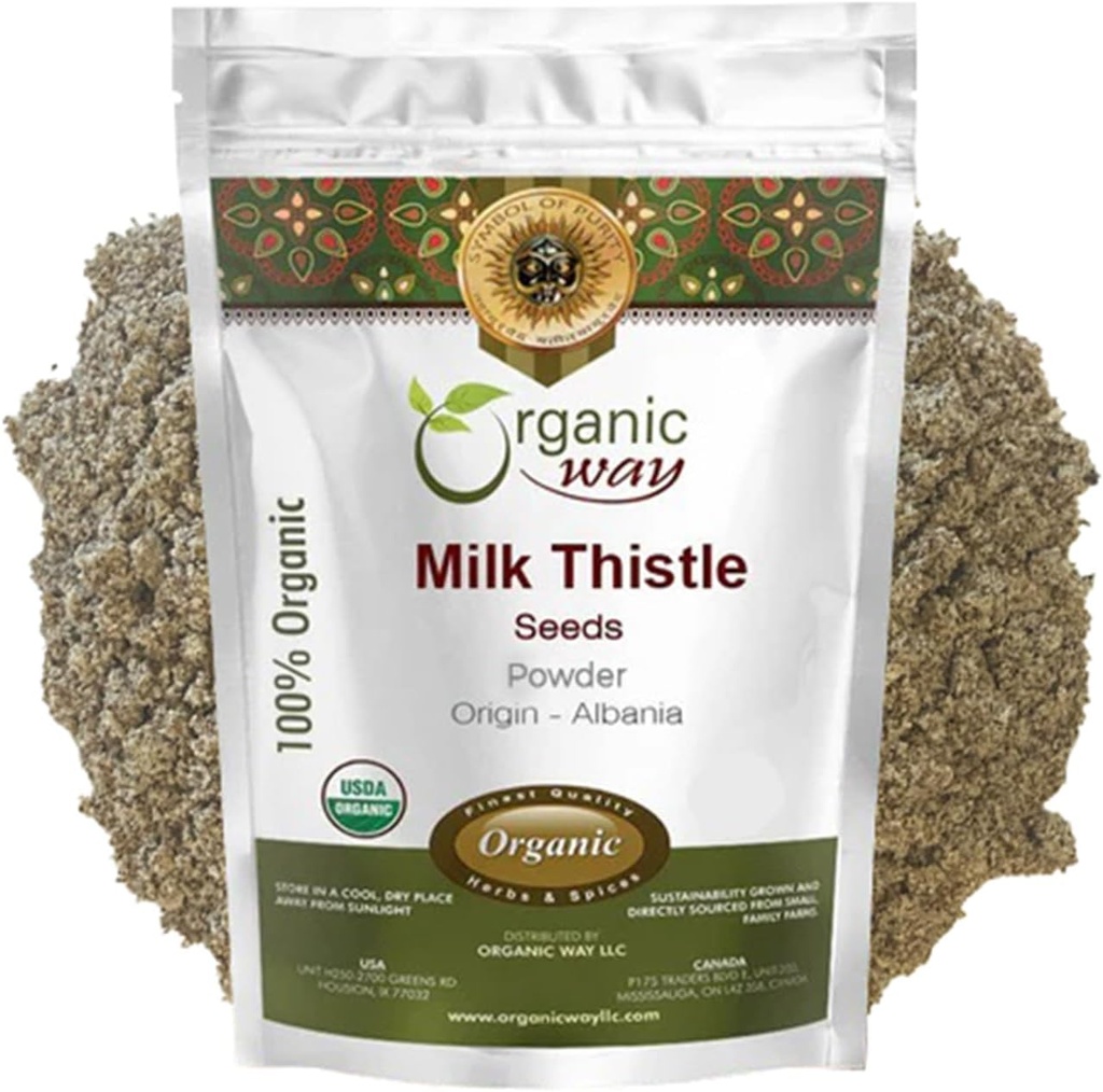 Organic Way Milk Thistle Seeds Powder (Silybum Marianum) - Herbal Tea Note 124; European Wild-Harvest Measures 124; Organic & Kosher Certified Measures 124; Non GMO & Gluten Free Measures 124; USDA Certified Measures 124; Origin - Albanien 2 Oz (Pack of 1)