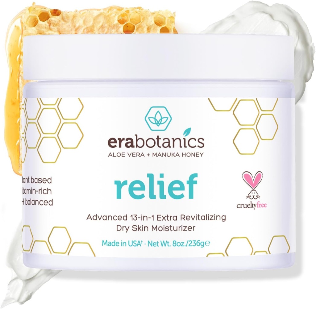Era Organics Eksem, Psoriasis & Dermatitis Moisturizer Cream - Advanced 13-in-1 Non- Greasy Face eller Body Lotion til tørre, Itchy Skin, Aloe Vera, Manuka honning, Mere 8oz