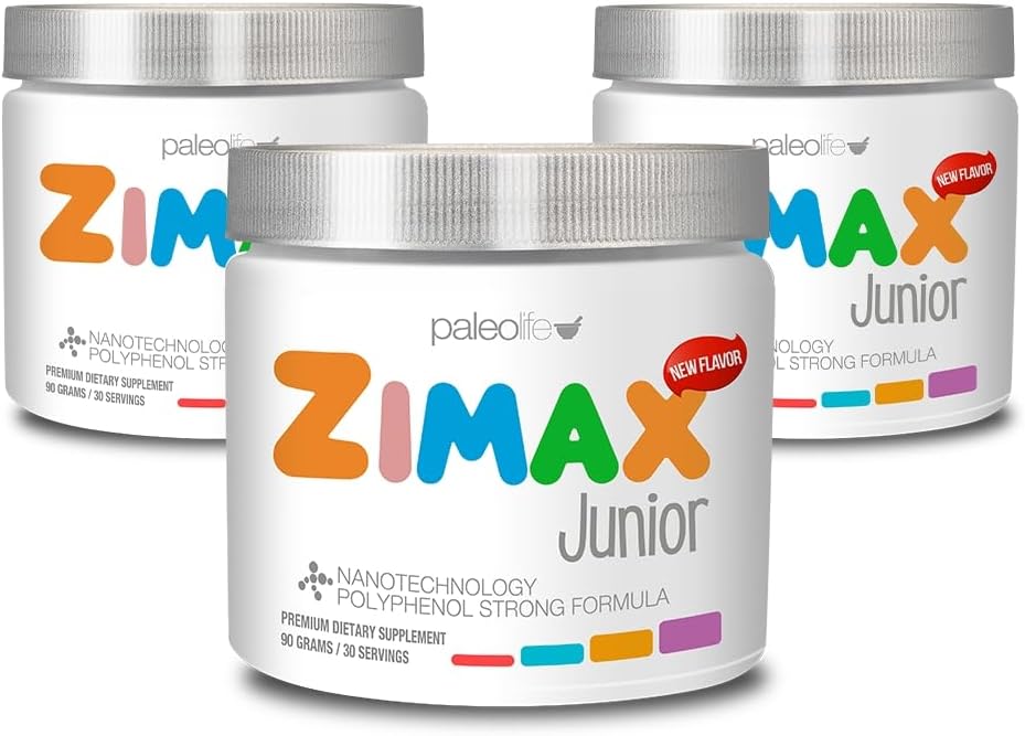 ZIMAX Junior Super ANTIOXIDANT for børn og unge mellem 4 og 16 År - 100% Natural med Vitamin c, Magnesium, og Vitamin d3 - Høj Absorption Curcumin, Ginger + Minerals
