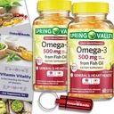 Valg Bundle Spring Valley Fish Oil Omega 3 Fedtsyretilskud Lemon Softgels 500 mg 60 Ct 2 stk (120 Total) + Vitamin Guide og Pill Container (4 genstande)!