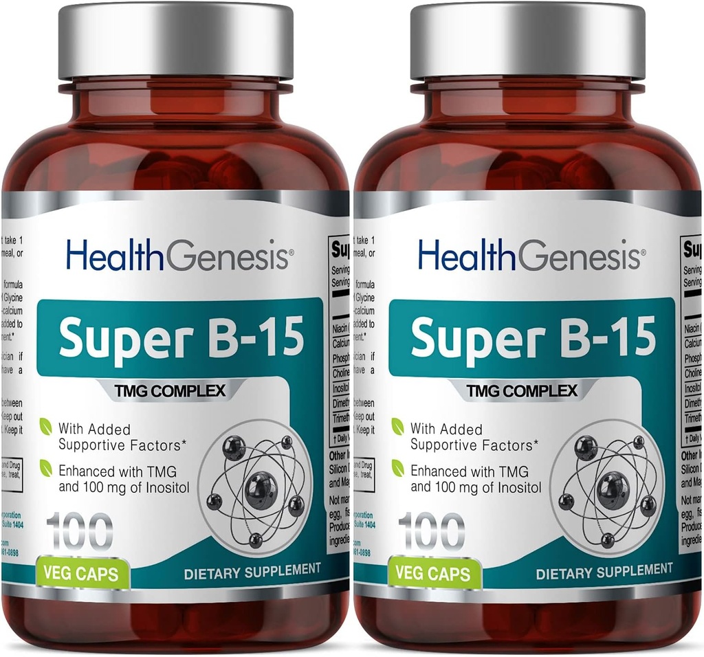 Super B- 15 100 Vcaps 2 Pack - Niacin Calcium Cholin Inositol DMG TMG - Understøtter sunde oxygenenerginiveauer
