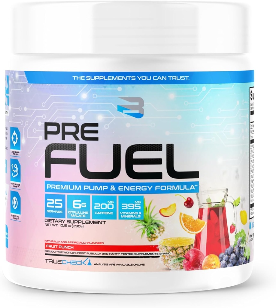 Tro PRE Fuel - Laser Fokus, Muscle Fullness & Endurance Mea124; The Ultimate All- in- One Pre- Workout Measurement 124; Boost Performance & Crush Workouts Measurement 124; Komplet All- in- one Pre- workout (290g, Fruit Punch)