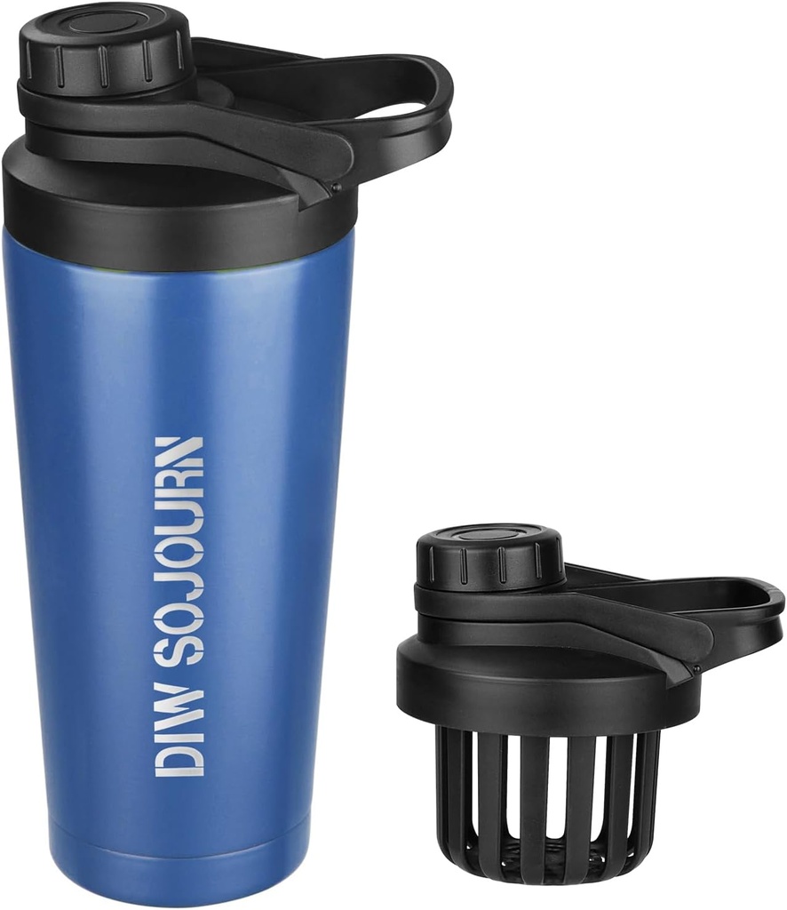 DIW 24 oz shaker flaske, Rustfrit stål mix flaske med Noise- Free Design, Isoleret Metal shaker Cup til Protein mix og Pre Workout, Gym Cup shaker (Navy blå)