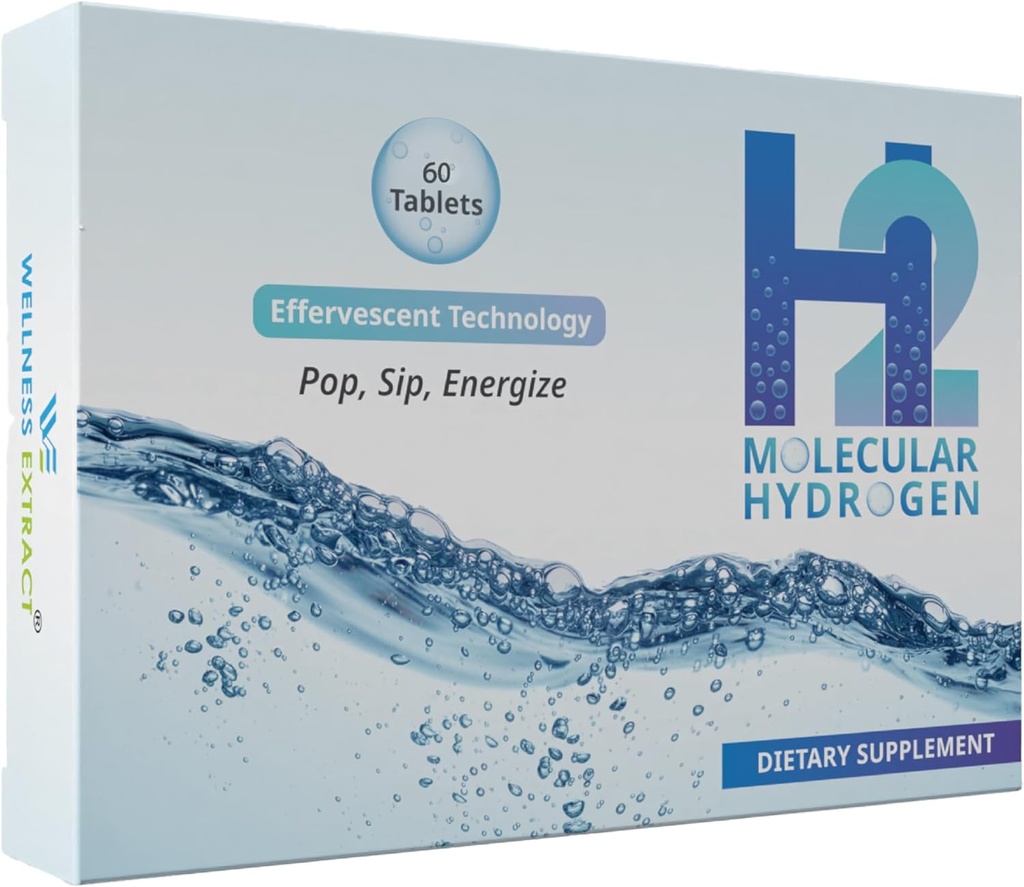 Wellness Extract H2 Molekylære brint vand tabletter med brusende teknologi til sund hydrering, optimal energi, og Metabolisme Support; 8 PPM. (60, uden smag)