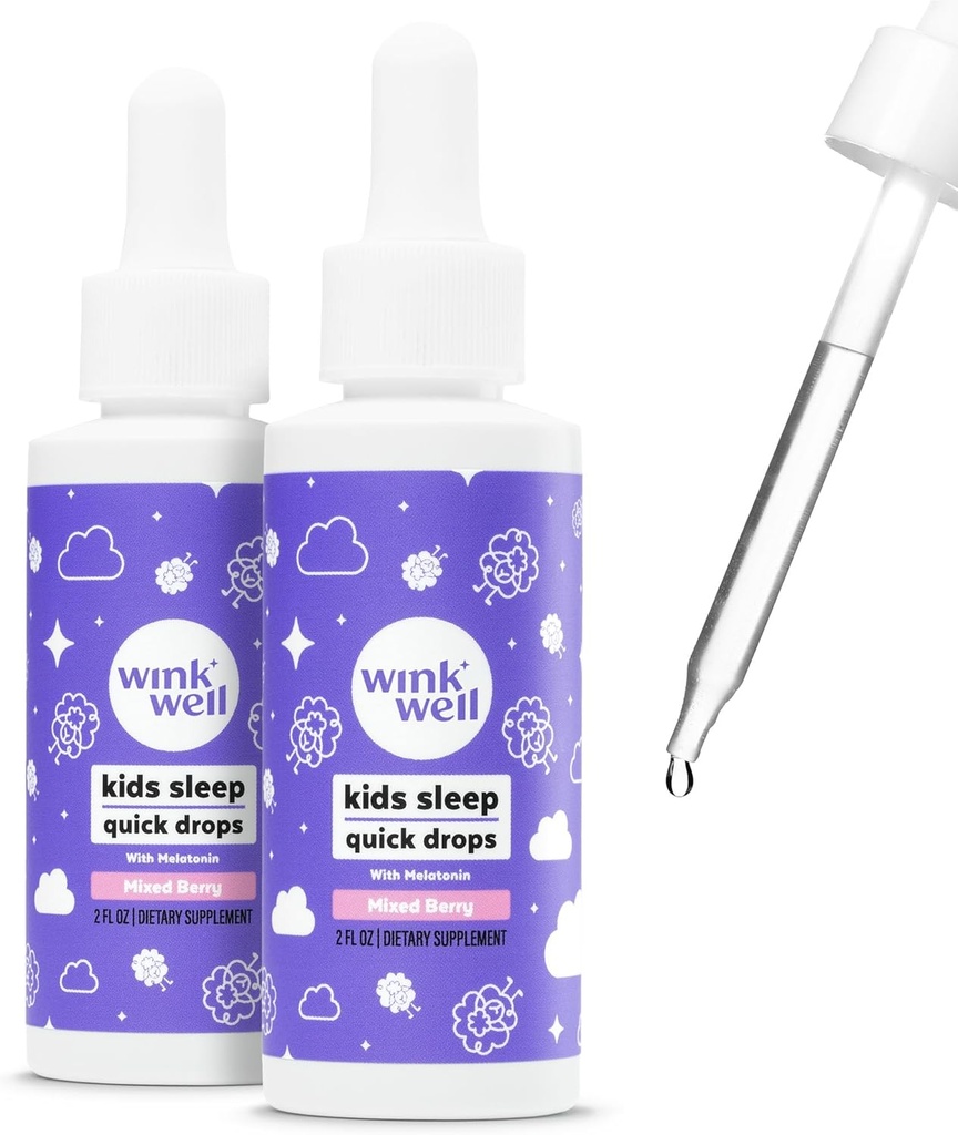 Wink Well Kids Liquid Melatonin Drops, Natural Melatonin Drops for Children with 1mg Per Serving of Liquid Melatonin for Kids, Drug-Free and Non-Habit Forming (2 Pack)