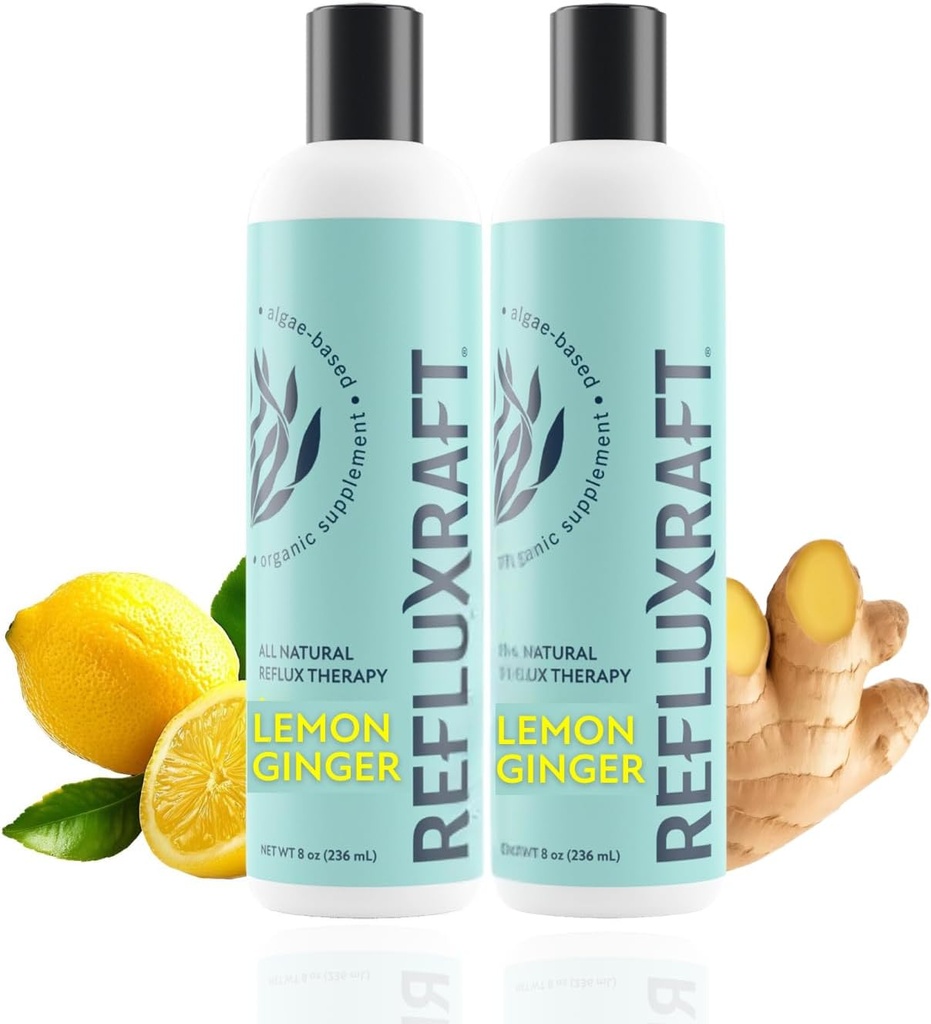 Syrereplikat terapi, organisk alginat, hurtig & lang holdbarhed Gerd, LPR & fordøjelsessymptomstøtte, Zero Sugar, Gluten Free, Lavnatrium, Lemon Ingefær, 47 Gel Serveringer Per 8 OZ flaske, 2 Pack