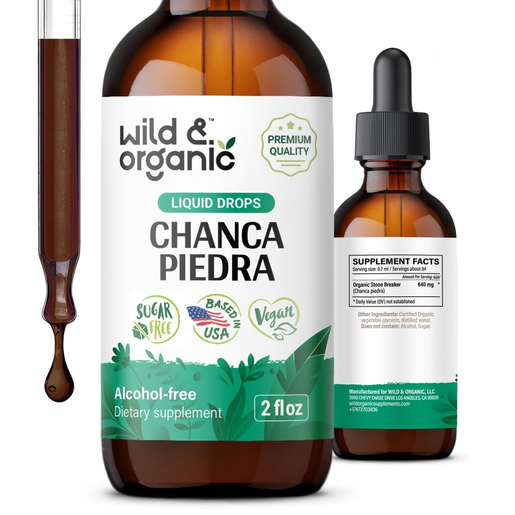Wild & Organic Chanca Piedra Liquid Extract Drops - Stone Breaker for Nyre Stones & Gallblære Support - Urtebillede for Urinary Tract Well- Being - Vegan, Sugar & Alcohol- Free - 2 fl oz
