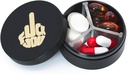 Lille pillekasse 3 afdelinger, Metal Round Portable Pill Box, Vandtæt Rejsepille Organizer, Pocket Purse Medicine Vitamin Holder EDC Container (Sort med Finger)
