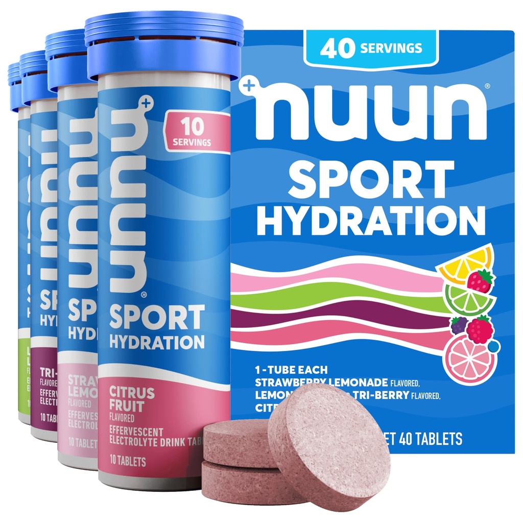 Nuun Sport Electrolyte Tablets for Proactive Hydration, Blandede flavors, 4 Pack (40 Servere)