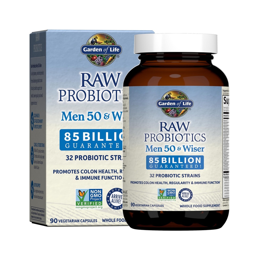 Have af liv Raw Probiotika til mænd Over 50 - Mænd 50 & Wiser Probiotika med Acidophilus og Bifidobacteria Probiotika-Created Vitaminer, Enzymer og Prebiotika, Gluten Free - 90 Vegetariske Kapsler