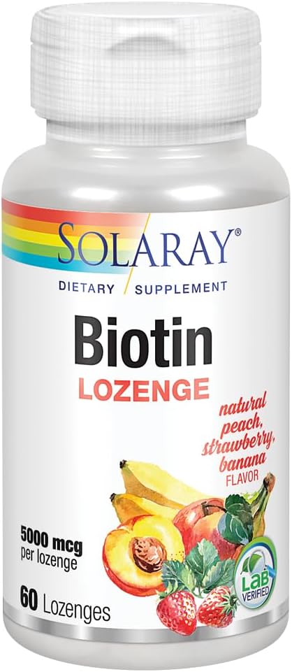 SOLARAY Biotin 5000 mcg- 124; Natural Peach, Strawberry, Banana Flavor 124; Sund hår, Hud & Nails Support
