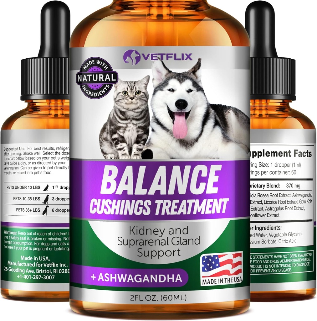 Pet Adrenal Support for Dogs & Cats - Made in USA - Cushings Treatment for Dogs - Cat & Dog Supplement for Nyre Support - 2 Fl Oz