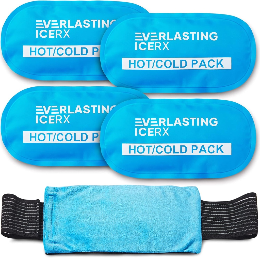 Genanvendelig varm og kold Gel Ice Pack Wrap (4 Pack) til skader - justerbar og fleksibel til knæ, tilbage, skuldre, arme og ben - Genanvendelig