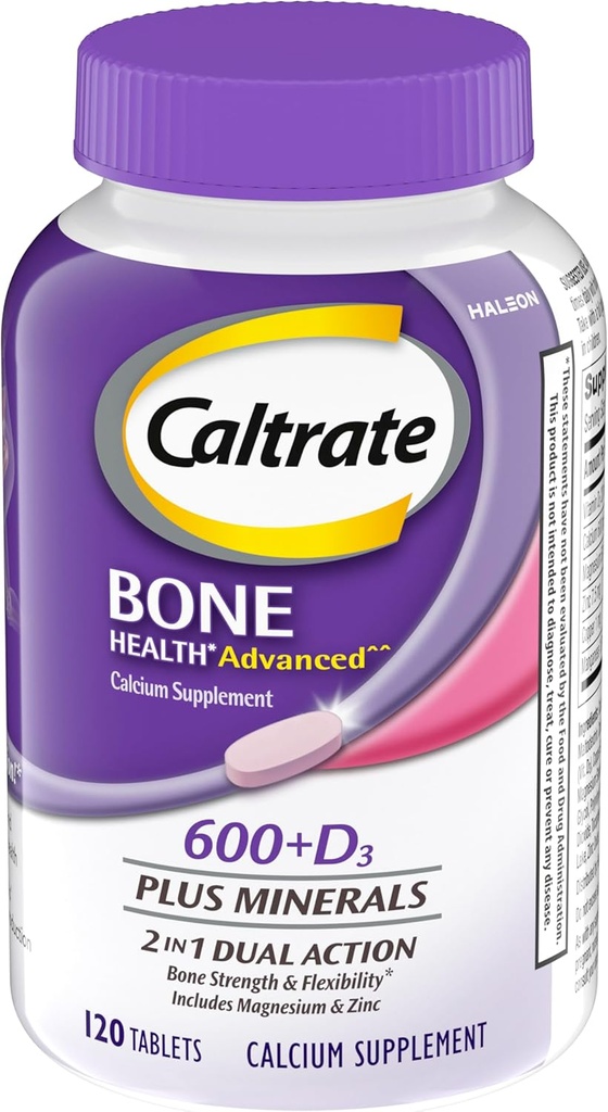 Caltrat 600 Plus D3 Plus mineraler Calcium- og D- vitamintilskud tabletter, ben- og mineraltilskud til voksne - 120 Tæl (Emballage kan variere)