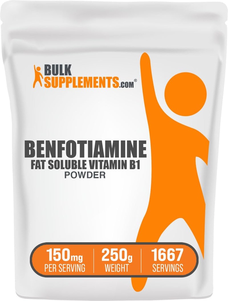 BulkSupplements.com Bensotiamin Powder - Vitamin B1 Bensotiamin Supplement, Fat Opløselig B1 Vitamin - Gluten Free, 150mg per servering, 250g (8,8 oz) (pakning med 1)