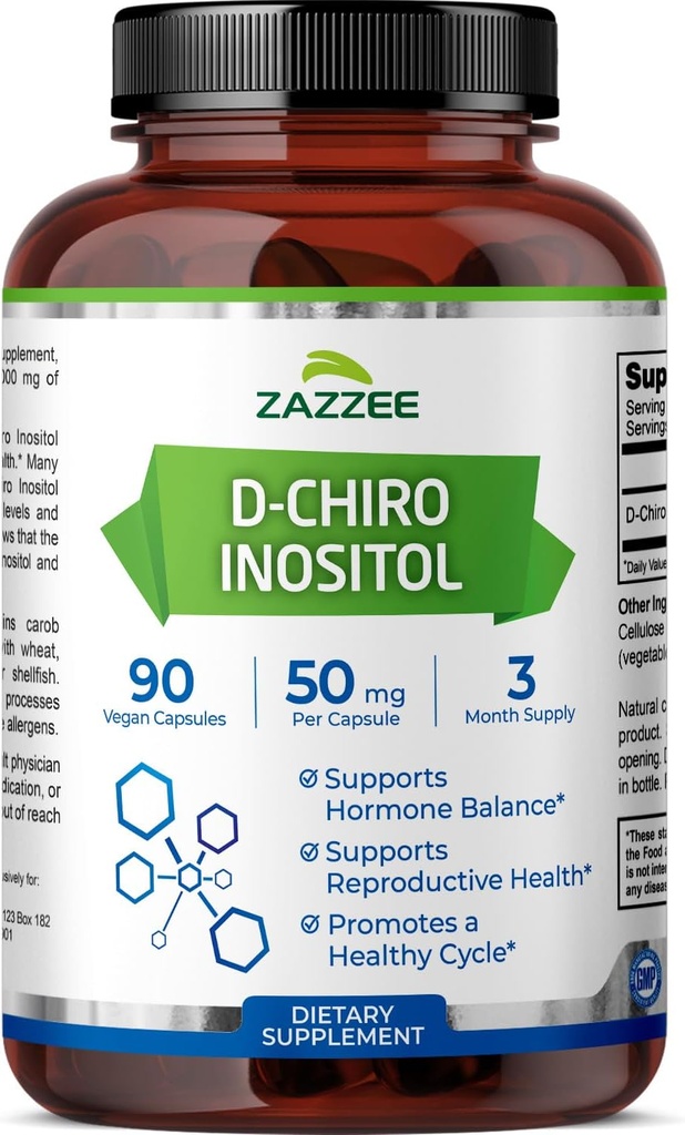 Zazzee D- Chiro- Inositol, 50 mg per kapsel, 90 Vegankapsler, Ideel dosering for 40: 1 Ratio med Myo- Inositol, 3 Måned Supply, 100% Vegetar, Non- GMO