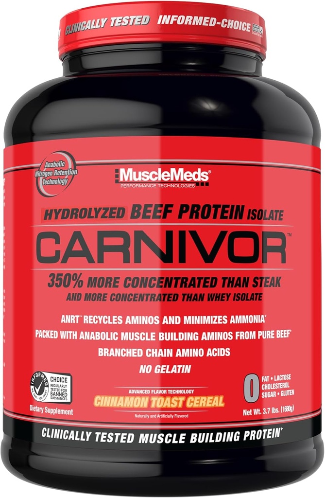 MuscleMeds Carnivor Beef Protein Isolate, 0 Lactose, 0 Sukker, 0 Fedt, 0 Kolesterol, kanel Toast cereal, 4 Lb, 56 Servering