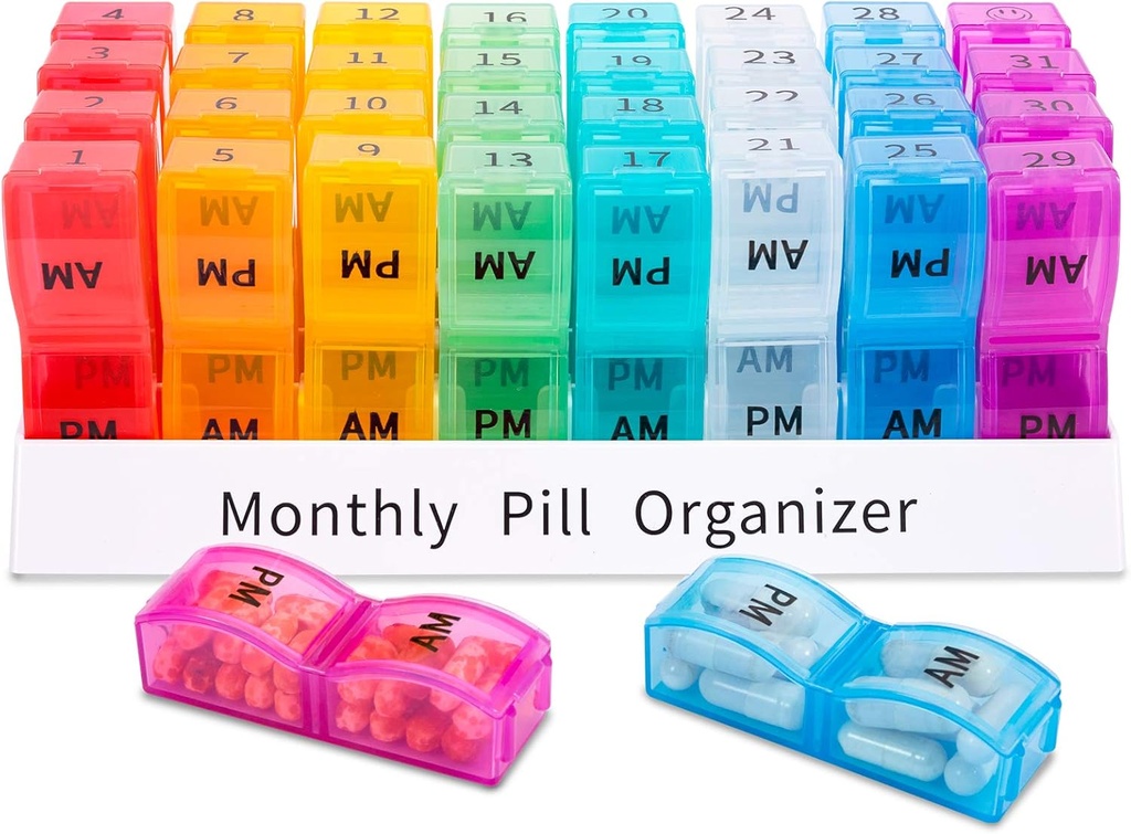 Asprink Månedlig Pill Organizer 2 gange om dagen, 30 dag én måned Pill Box AM PM, 31 dag Pill sag små afdelinger til at holde vitaminer, rejse Medicine Organizer, 31 dag Pill Organizer to gange om dagen