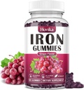 Iron Gummies Supplement for Women & Men, Iron Supplements for Anemia with Vitamin C, B12, Folate-Blood Builder & Energy Support for Iron Deficiency-Grape Flavor, Vegan, 60 Gummies