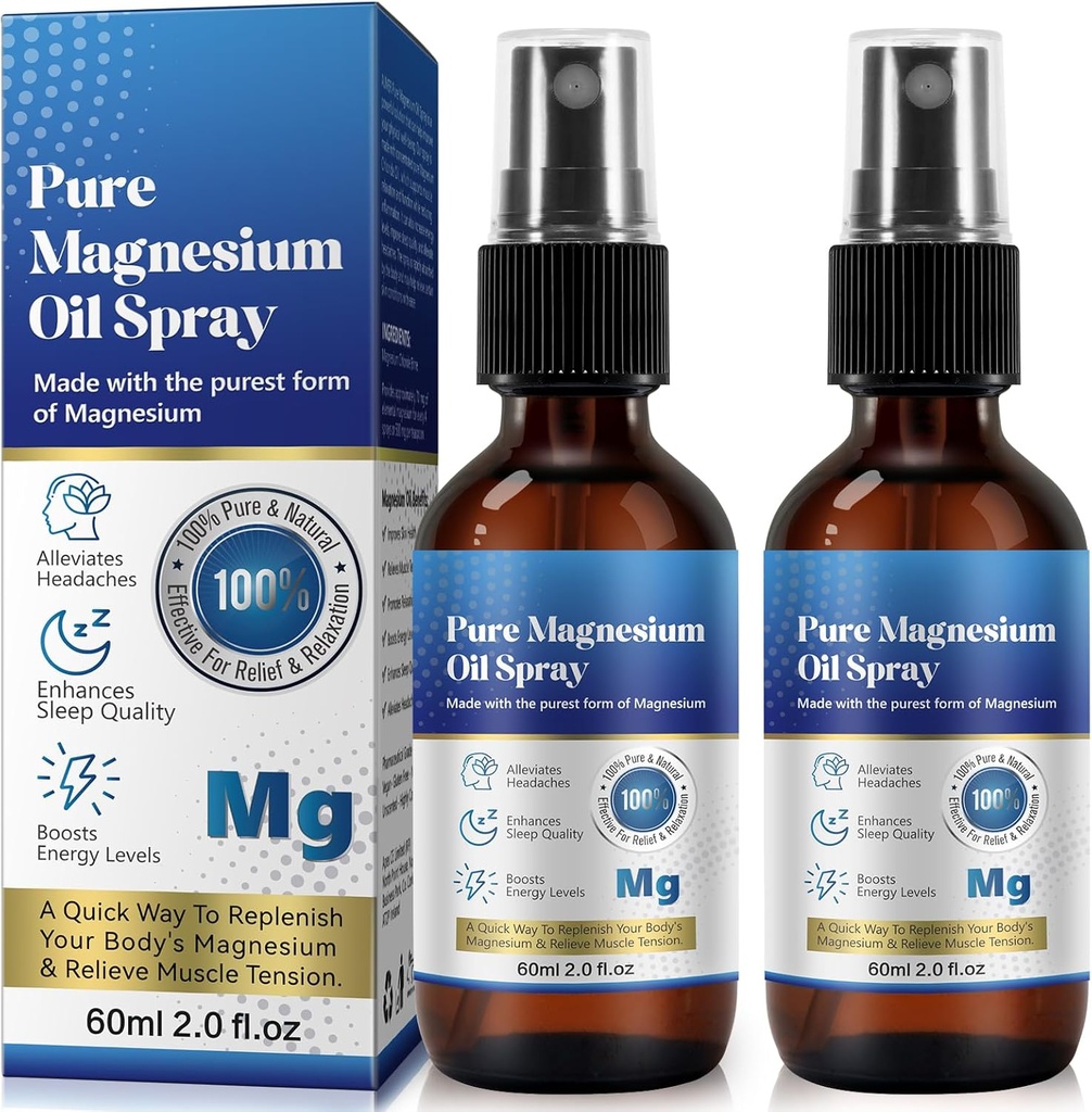 Generisk 2 Pack Pure Magnesium Oil Spray, Magnesium Oil Spray, 100% Pure & Natural Organic Concentrated Magnesium Chloride Oil