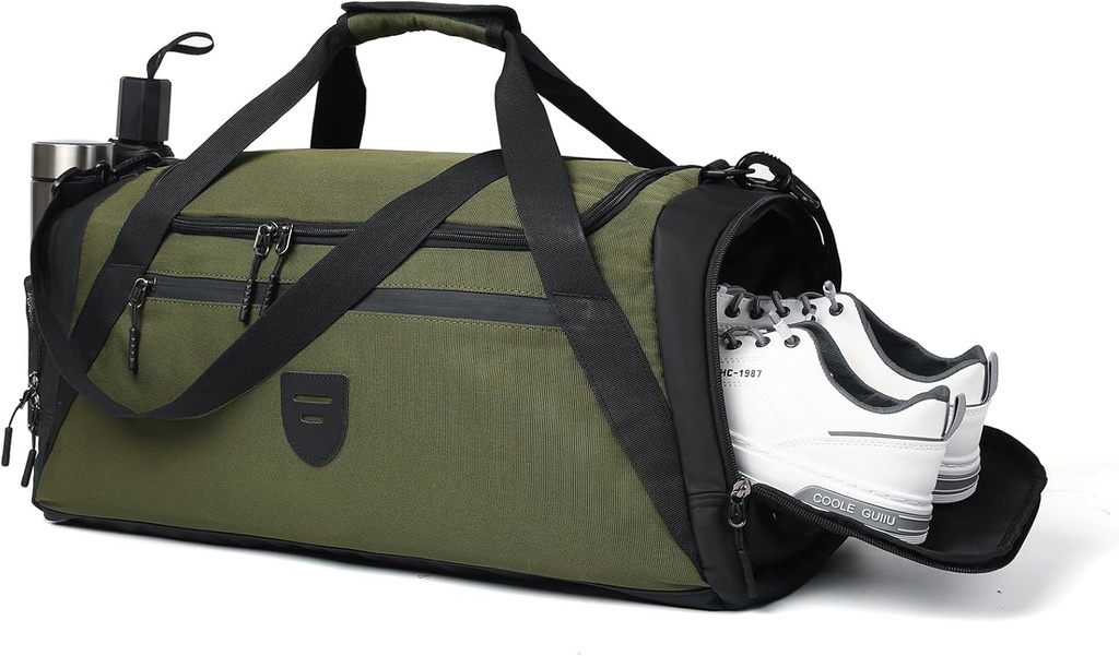 Gym duffle poser til mænd og kvinder, Stor duffle taske til mænd Rejser, Weekend Overnatningspose med sko Segment & Wet Pocket, Vand resistent Sports Duffle Bag Gymbag A-TD-003-Grøn