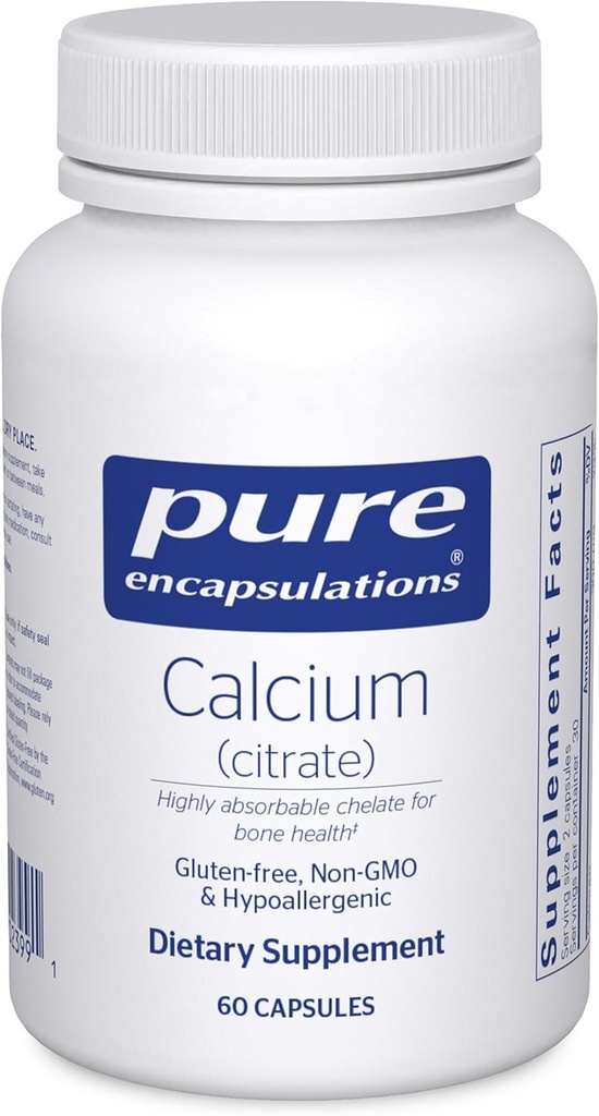 Ren indkapsling Calcium (Citrate) - supplement til ben, tænder, kolon og cardiovaskulær helbredskontrol * - med Premium Calcium Citrat - 60 kapsler
