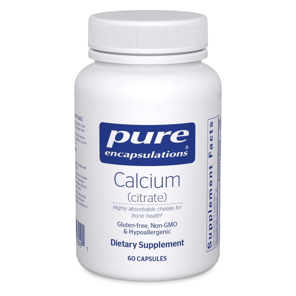 Ren indkapsling Calcium (Citrate) - supplement til ben, tænder, kolon og cardiovaskulær helbredskontrol * - med Premium Calcium Citrat - 60 kapsler